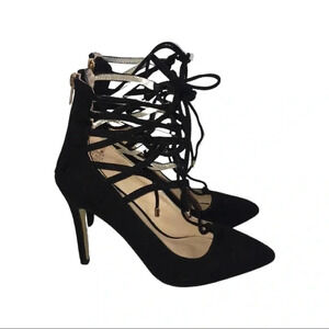 Zigi Soho Black Faux Suede Hayven Lace Tie Heels